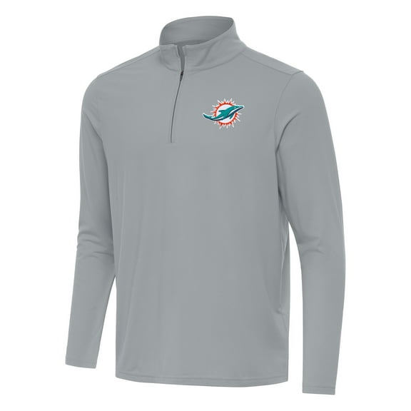 Men's Antigua Gray Miami Dolphins Intent Quarter-Zip Pullover Top