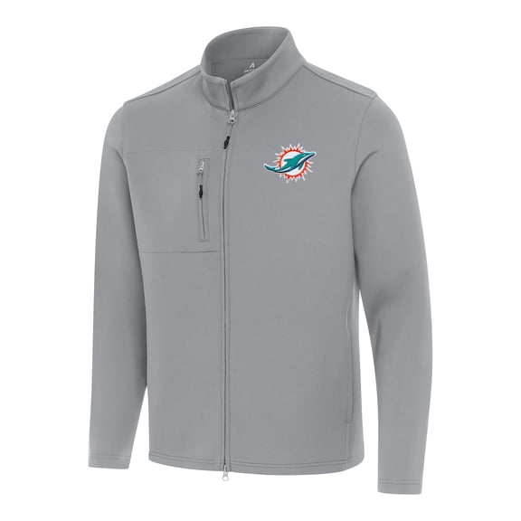 Men's Antigua Gray Miami Dolphins Objection Full-Zip Jacket