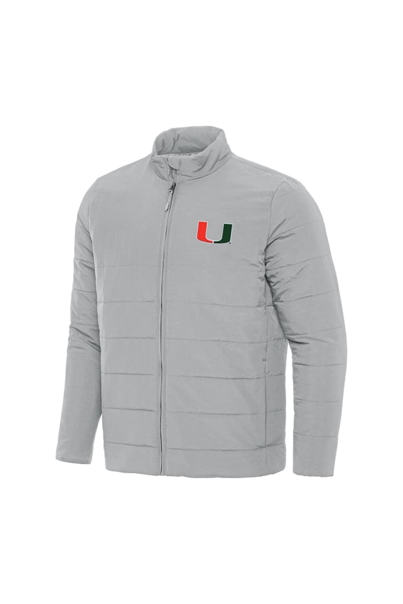 Men's Antigua Gray Miami Hurricanes Swelter Full-Zip Puffer Jacket