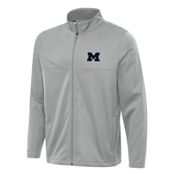 Men's Antigua Gray Michigan Wolverines Links 2 Full-Zip Golf Jacket