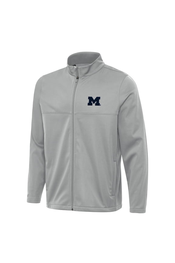 Men's Antigua Gray Michigan Wolverines Links 2 Full-Zip Golf Jacket