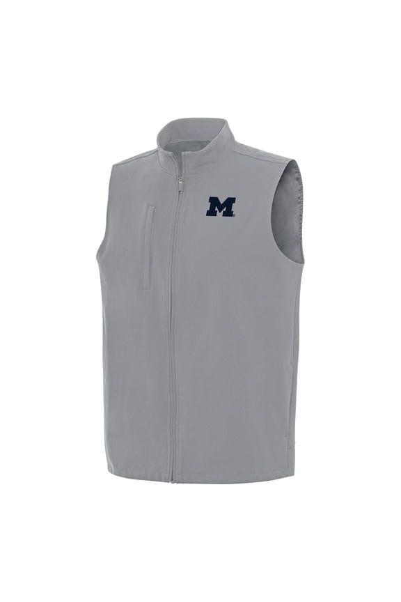 Men's Antigua Gray Michigan Wolverines Regard Full-Zip Vest