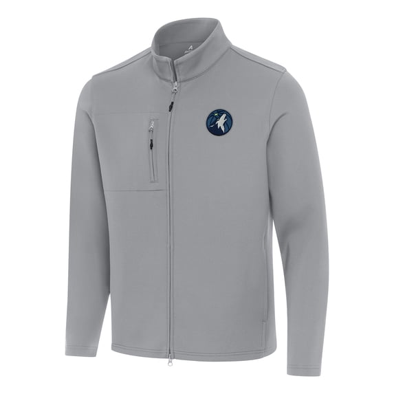 Men's Antigua Gray Minnesota Timberwolves Objection Double-Peached Full-Zip Jacket