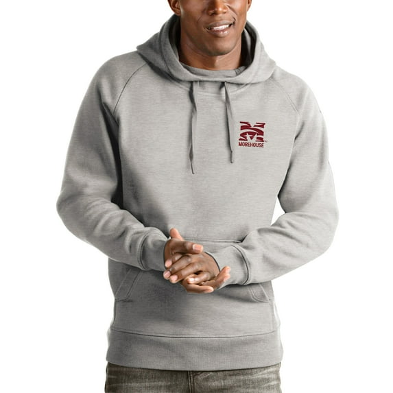 Men's Antigua Gray Morehouse Maroon Tigers Victory Pullover Hoodie