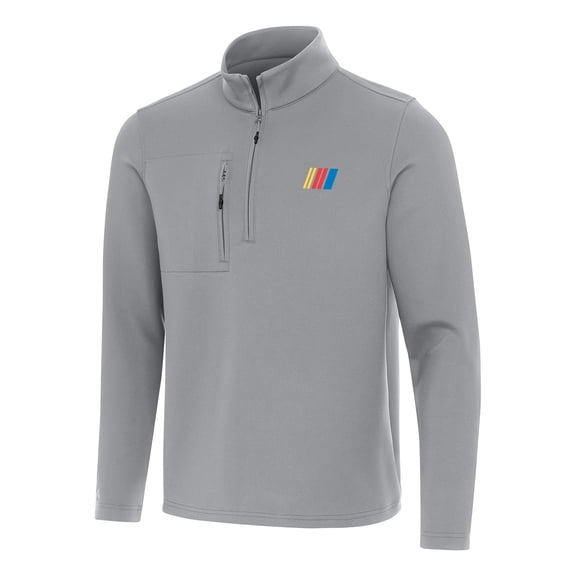 Men's Antigua Gray NASCAR Merchandise Insider Quarter-Zip Pullover Top