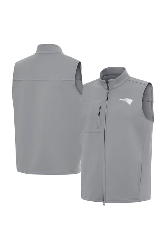 Men's Antigua Gray New England Patriots Demand Full-Zip Vest