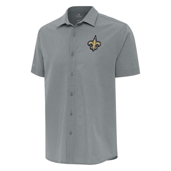 Men's Antigua Gray New Orleans Saints Activate Woven Button-Up Shirt