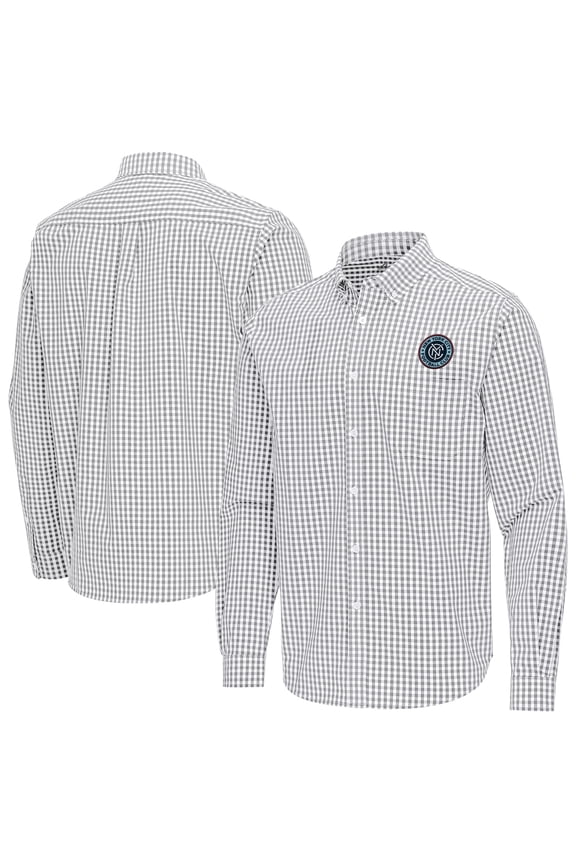 Men's Antigua Gray New York City FC Ellis Tri-Blend Long Sleeve Button-Down Shirt