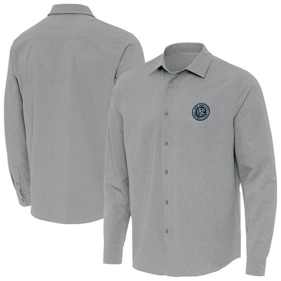 Men's-Antigua  Gray New York City FC Exposure Woven Long Sleeve Button-Up Shirt