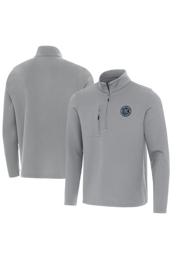 Men's Antigua Gray New York City FC Insider Quarter-Zip Pullover