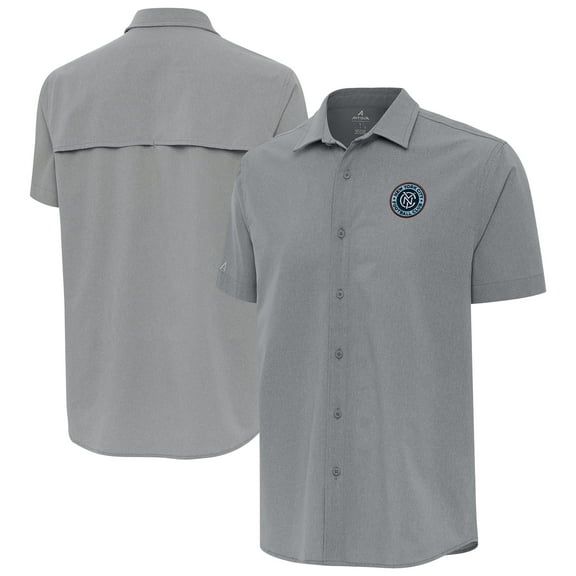 Men's Antigua Gray New York City FC Woven Short Sleeve Button-Up Shirt