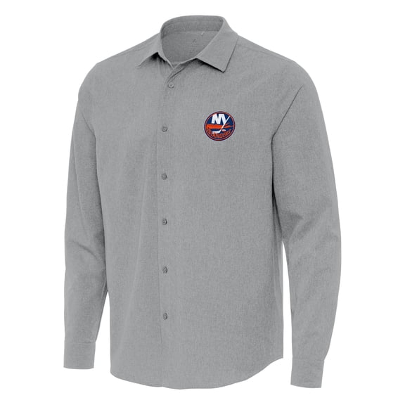 Men's Antigua Gray New York Islanders Exposure Woven Long Sleeve Button-Up Shirt