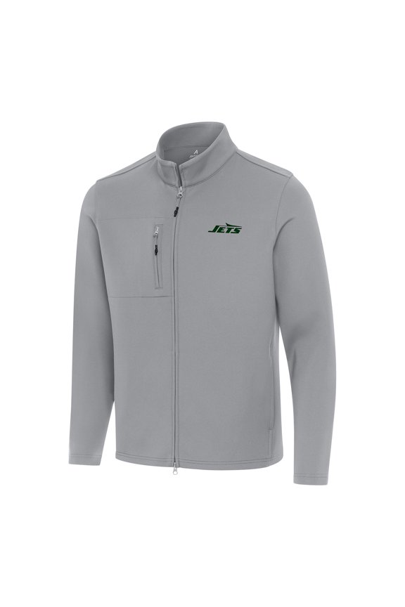 Men's Antigua Gray New York Jets Objection Full-Zip Jacket