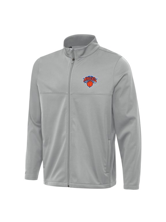 Men's Antigua Gray New York Knicks Links 2 Full-Zip Golf Jacket
