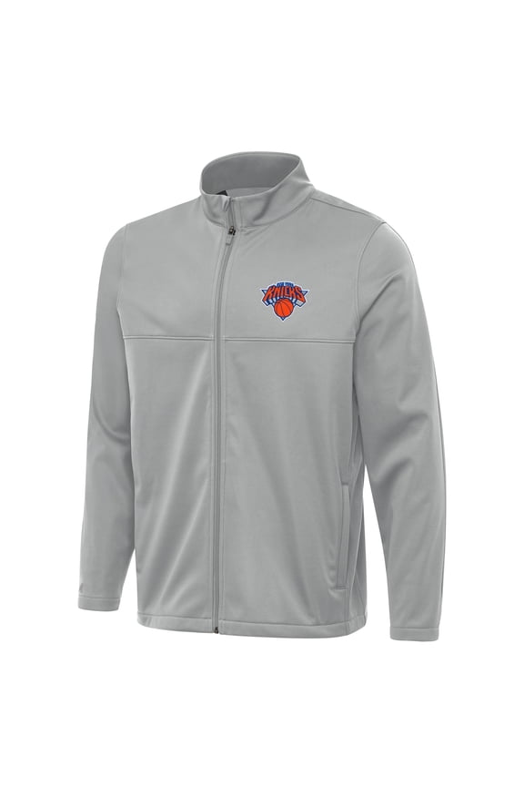 Men's Antigua Gray New York Knicks Links 2 Full-Zip Golf Jacket