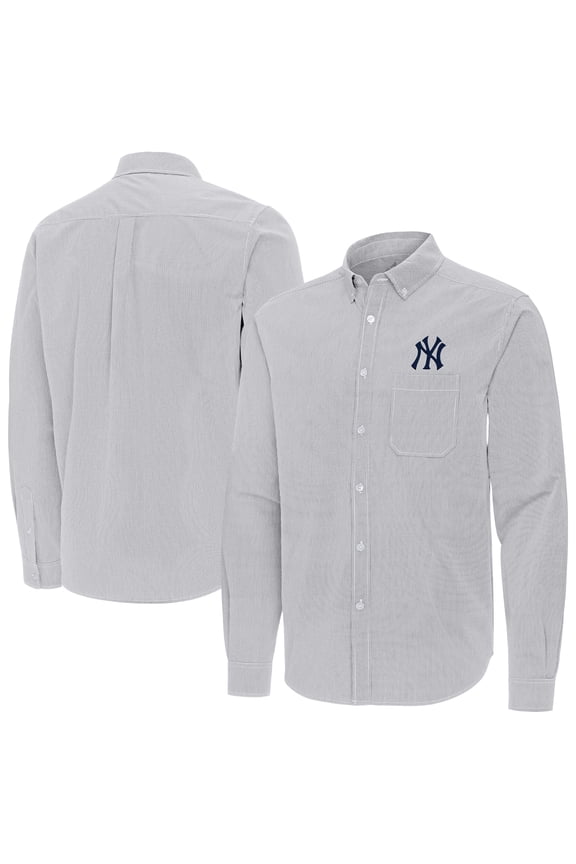 Men's Antigua Gray New York Yankees Porter Woven Long Sleeve Button-Down Shirt