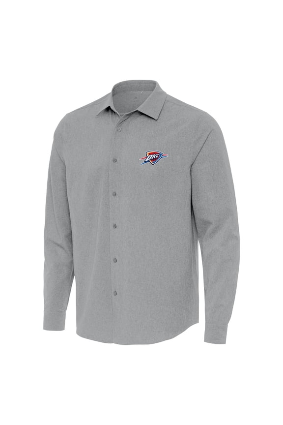 Men's Antigua Gray Oklahoma City Thunder Exposure Woven Long Sleeve Button-Up Shirt