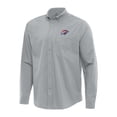 thumbnail image 1 of Men's Antigua Gray Oklahoma City Thunder Flight Woven Tri-Blend Long Sleeve Button-Down Shirt, 1 of 1