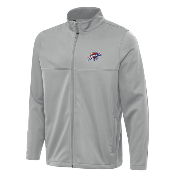 Men's Antigua Gray Oklahoma City Thunder Links 2 Full-Zip Golf Jacket