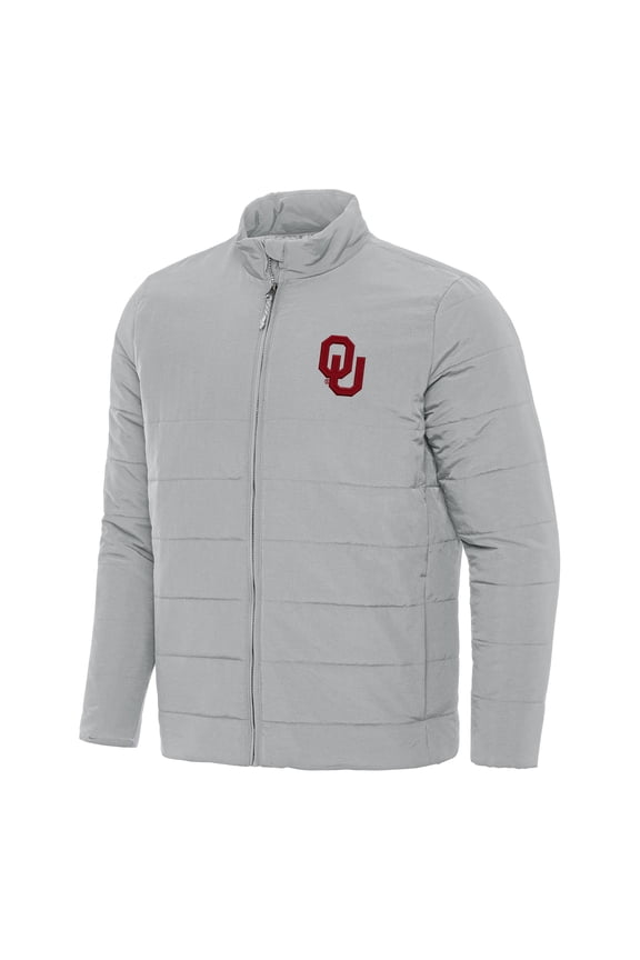 Men's Antigua Gray Oklahoma Sooners Swelter Full-Zip Puffer Jacket