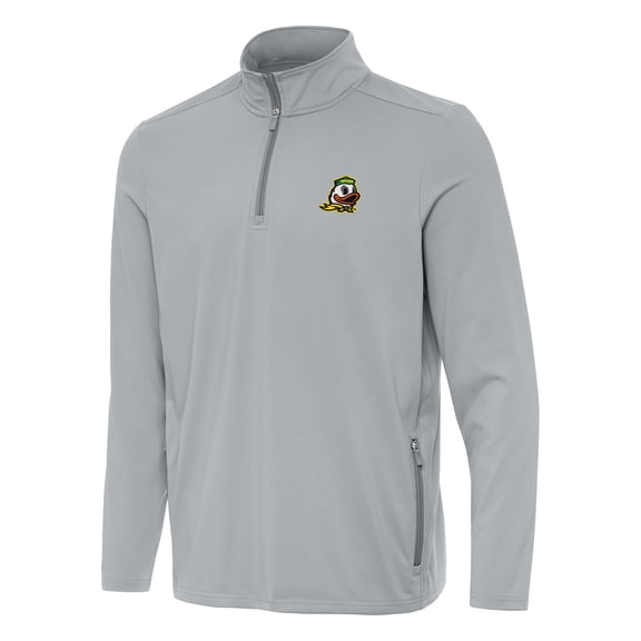 Men's Antigua Gray Oregon Ducks Perilous Quarter-Zip Sweatshirt
