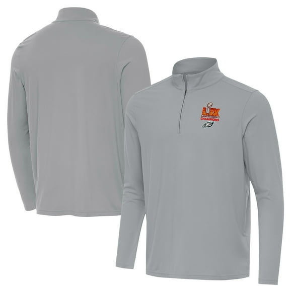 Men's Antigua Gray Philadelphia Eagles Super Bowl LIX Champions Intent Quarter-Zip Pullover Top