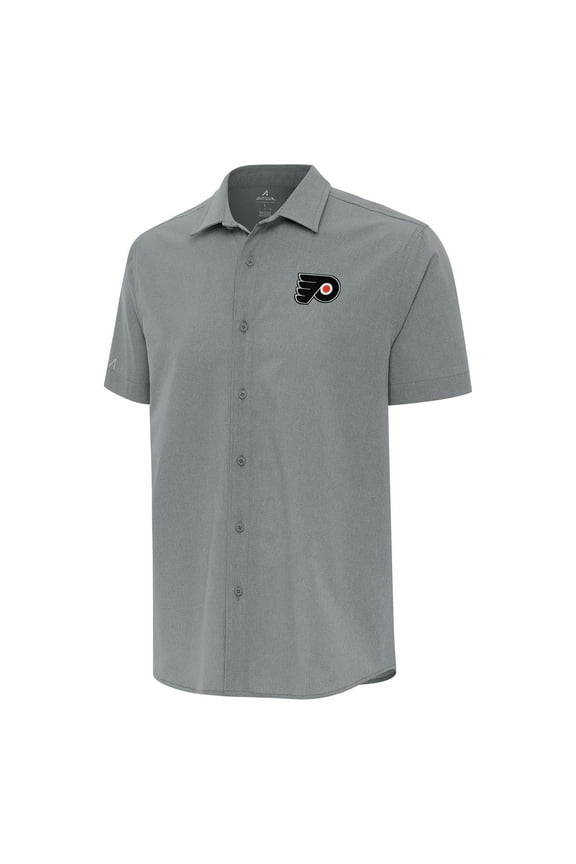 Men's Antigua Gray Philadelphia Flyers Activate Woven Short Sleeve Button-Up Shirt