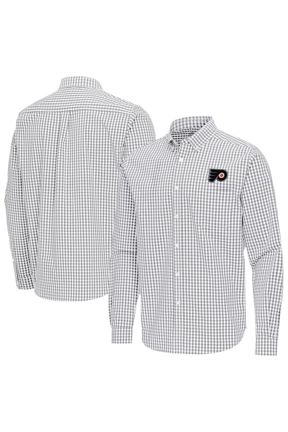 Men's Antigua Gray Philadelphia Flyers Ellis Tri-Blend Long Sleeve Button-Down Shirt