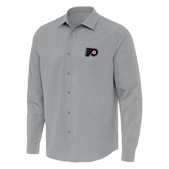 Men's Antigua Gray Philadelphia Flyers Exposure Woven Long Sleeve Button-Up Shirt