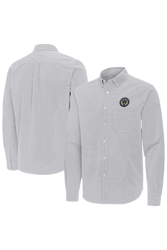 Men's Antigua Gray Philadelphia Union Porter Woven Tri-Blend Long Sleeve Button-Down Shirt