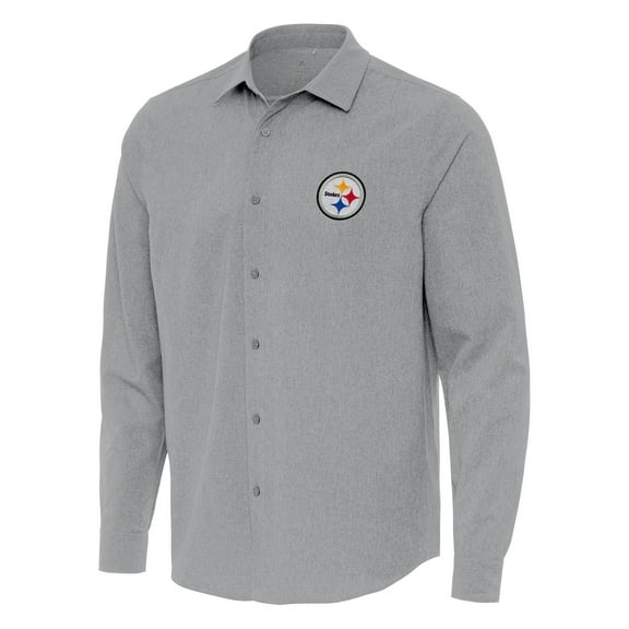 Men's Antigua Gray Pittsburgh Steelers Exposure Woven Long Sleeve Button-Up Shirt