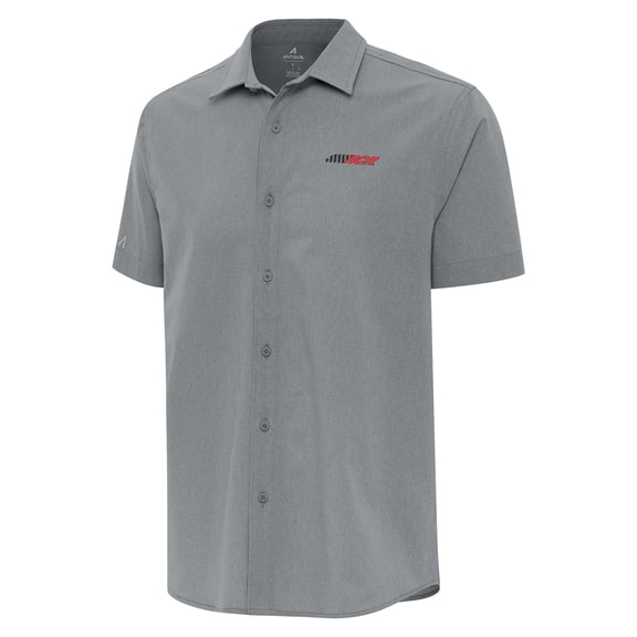 Men's-Antigua Gray Richard Childress Racing Activate Full-Button Short Sleeve Top