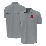 Men's Antigua Gray Rutgers Scarlet Knights Activate Woven Short Sleeve Button-Up Shirt