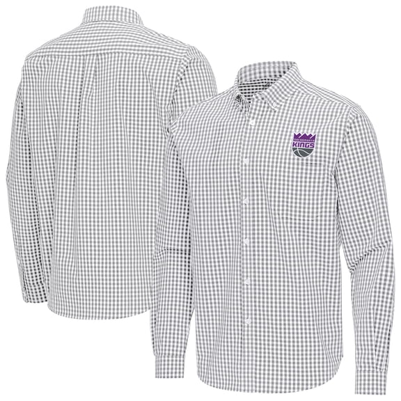 Men's Antigua Gray Sacramento Kings Ellis Woven Tri-Blend Button-Down Shirt