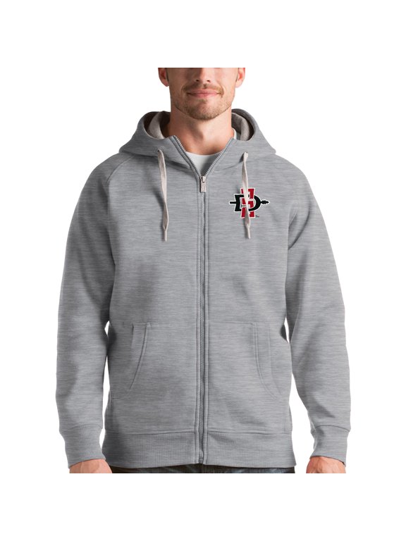 Men's Antigua Gray San Diego State Aztecs Victory Full-Zip Hoodie