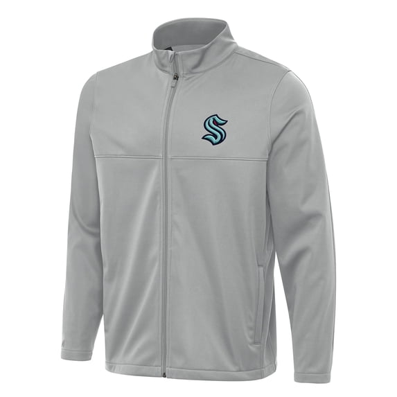 Men's Antigua Gray Seattle Kraken Links 2 Full-Zip Golf Jacket