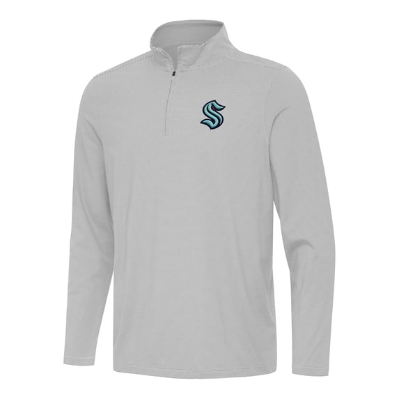 Men's Antigua Gray Seattle Kraken Twine Quarter-Zip Top