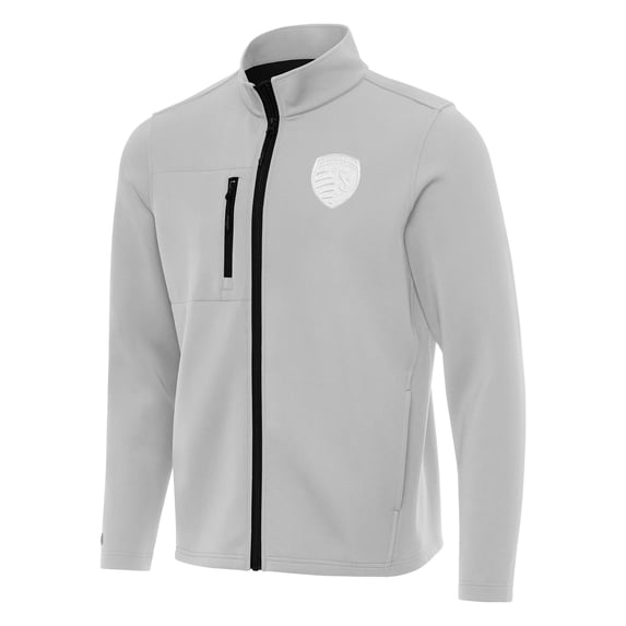 Men's Antigua Gray Sporting Kansas City White Logo Objection Full-Zip Jacket