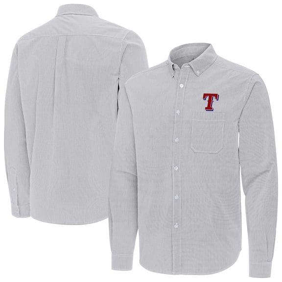 Men's Antigua Gray Texas Rangers Porter Woven Long Sleeve Button-Down Shirt