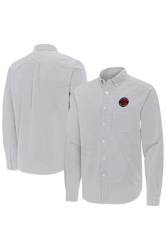 Men's Antigua Gray Toronto Raptors Porter Woven Long Sleeve Button-Down Shirt