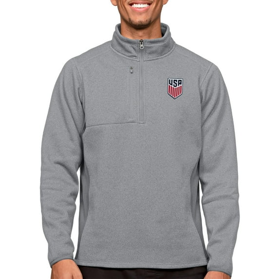 Men's Antigua Gray USMNT Course Quarter-Zip Pullover Top