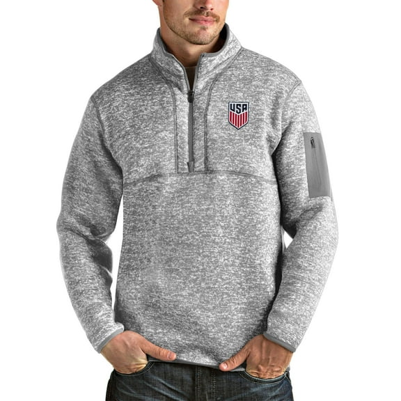 Men's Antigua Gray USMNT Fortune Quarter-Zip Pullover Jacket