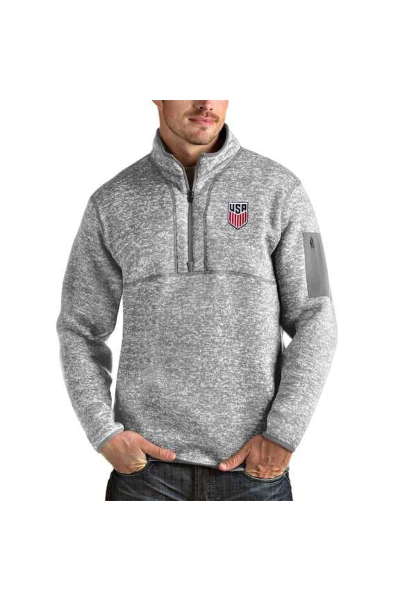 Men's Antigua Gray USMNT Fortune Quarter-Zip Pullover Jacket