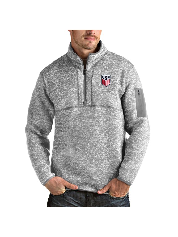 Men's Antigua Gray USMNT Fortune Quarter-Zip Pullover Jacket