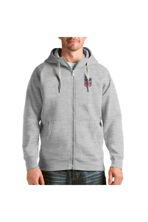 Men's Antigua Gray USMNT Victory Full-Zip Hoodie