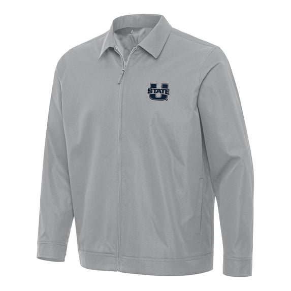 Men's Antigua Gray Utah State Aggies Pivot Full-Zip Jacket