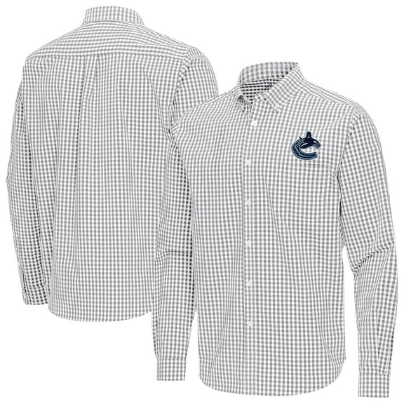 Men's Antigua Gray Vancouver Canucks Ellis Tri-Blend Long Sleeve Button-Down Shirt