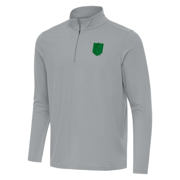 Men's Antigua Gray Vegas Golden Knights St. Patrick Intent Quarter-Zip Pullover Top