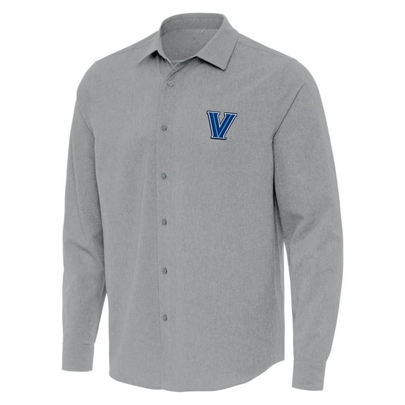 Men's Antigua Gray Villanova Wildcats Exposure Woven Long Sleeve Button-Up Shirt