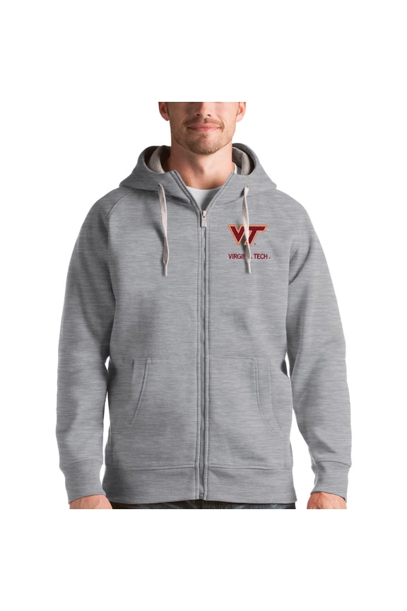 Men's Antigua Gray Virginia Tech Hokies Victory Full-Zip Hoodie